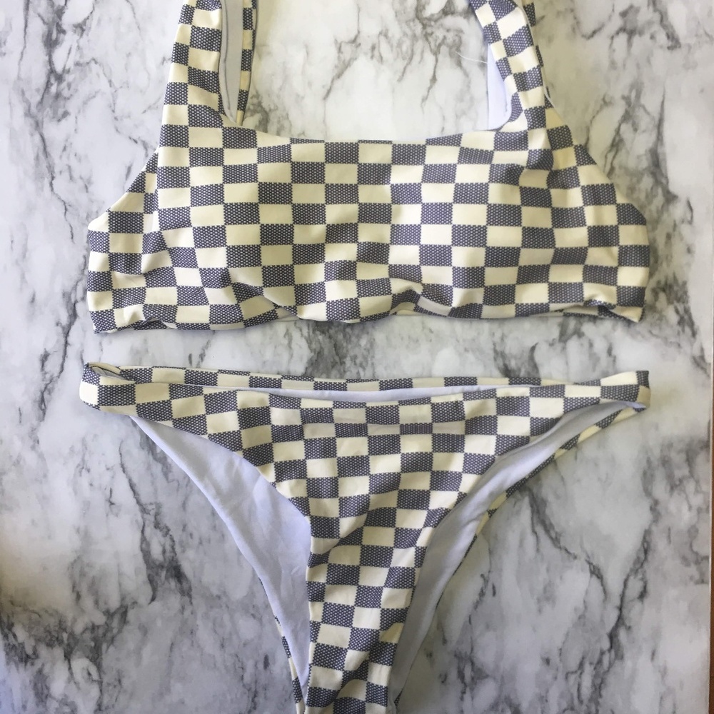 Checkered Cream and Grey bikini